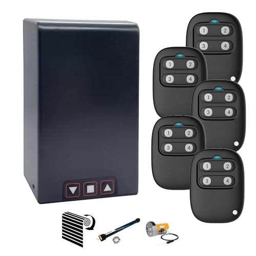 AMZsystems Cuadro de Maniobras para Motor de Puerta Enrollable, 230V, Kit con 5 Mandos a Distancia, Pulsadores Exteriores, Salida Fotocélula, 433MHz Rolling Code, Gris