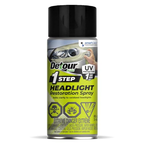 Detour 1-Step Headlight Restoration Spray - 2-in-1 Cleaner & Restorer for Plastic Car Headlights, Quick & Easy, Long-Lasting UV Protection, No Sanding or Tools Required, 3 oz