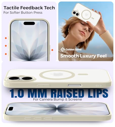 Image of Golden Sand Rugged Frosted MagSnap Back Cover Case for iPhone 17 5G Compatible with MagSafe - Semi Transparent,Shockproof, Slim, Matte Grip, Strong Magnets (Cloud White, TPU+PC)