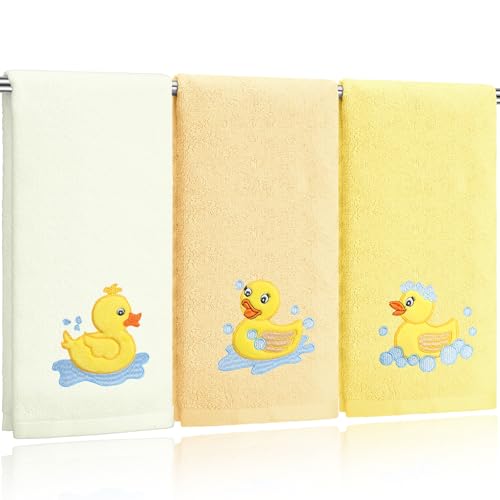 Hahafelt 3 Pack Rubber Ducky Coastal Hand Towels for Bathroom 100% Cotton Embroidered Bathroom Towels 13.78 x 29.53 Inch Beach Hand Towels Soft Absorbent Cotton Towel (Yellow Duck)