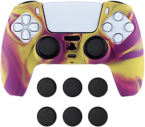 playvital Tri-Color Pink & Purple & Blue Camouflage Anti-Slip Silicone Cover Skin for ps5 Controller, Soft Rubber Case for ps5 Wireless Controller with Black Thumb Grip Caps