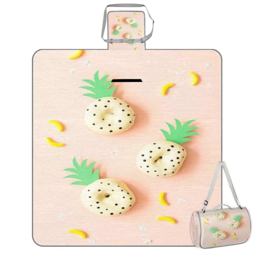 Shimoshe Picnic Blankets 57”x 59”, Pineapple Donut Waterproof Sandproof Picnic Mat Lightweight Foldable Beach Blanket for Camping Park Grass Beach Outdoor Blanket