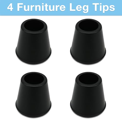 SoftTouch 4 Pack Non-Slip Round Rubber Leg Tip Protectors – 1/2" Inner Diameter for Chairs, Stools & Tables on Hardwood, Laminate, Tile & Vinyl - Reduce Noise & Prevent Scratches – Black