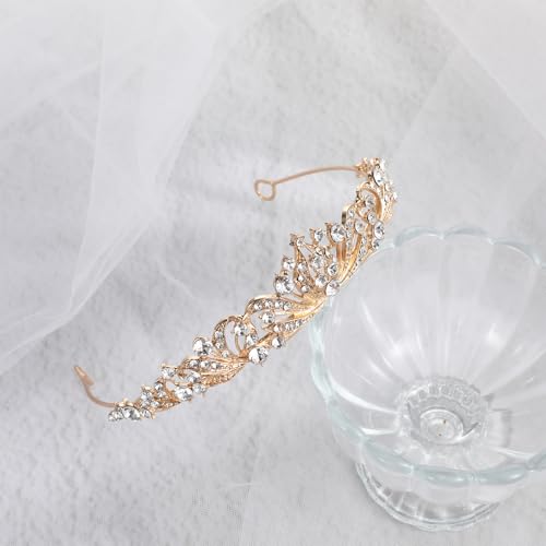 TIESOME Strass Kristall Tiara, Diadem Hochzeit Krone Stirnband Prinzessin Elegante Krone Braut Hochzeit Stirnbänder Abschlussball Geburtstagsfeier Haarschmuck Schmuck Geschenke für Frauen(gold)