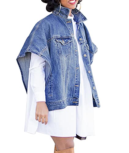 Sexyshine Women's Fashion Denim Jacket Loose Cloak Coat Jacket Washed Destroyed Denim Jackets Poncho Cape2