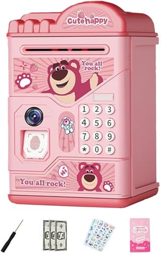 電子貯金箱 紙幣自動挿入 お札 コイン 貯金箱パスワード付き セキュリティパスワードバンク ATM ダイヤルロック式 シミュレートされた指紋 音楽付け 現金コイン用 大容量貯蓄 子供 安全な銀行ボックス 完璧な誕生日 プレゼント イベント景品 おもしろ玩具