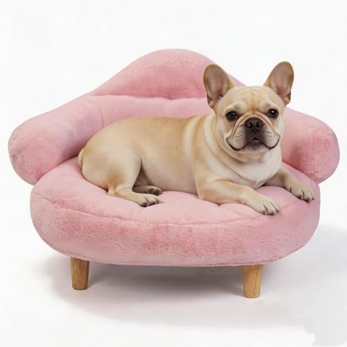 Veehoo Elevated Dog Couch Bed Cute Dog Sofa Bed for Small Medium Dogs Raised Dog Bed with Washable Cover and Sturdy Wood Legs Modern Indoor Pet & Puppy Beds with Frame and Soft Cushion Light Pink