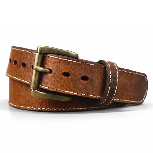 Distressed Steel Core American Bison Leather Gun Belt - 14/15 oz - CCW - Brown - 1.5 inch wide - USA MADE (Brown, 42)