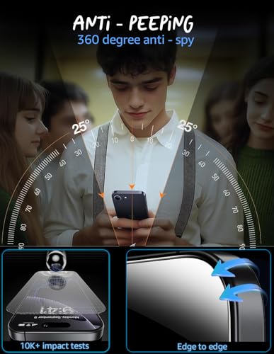 Image of Lensarmor Military Grade 360 Degree Privacy Tempered Glass for iPhone 15 & iPhone 16 - Anti-Spy Screen Protector with Accessories Kit, Shatterproof & Scratch Resistant Screen Guard (6.1 inch)