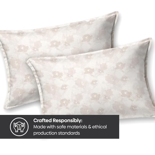 Image of Rivermoor 144 TC Cotton Bedsheet for Queen Double Bed with 2 Pillow Covers | Flat Bedsheets | White Floral Pattern | 90 x 100 Inches