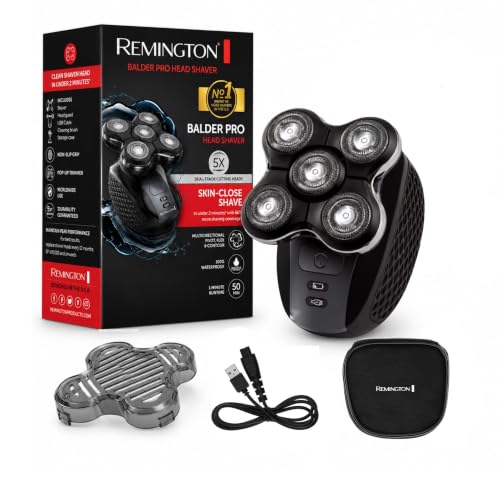 Remington Balder Pro XR7000 Head Shaver for Men, Rotary Wet & Dry Razor | 5 Dual Track Rotary Blades, Hair Capture Chamber, Lithium Rechargeable, Waterproof, Pop-Up Trimmer for Detailing
