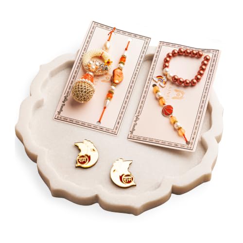 Image of Premium Handmade Designer Rakhi Set for Brother and Bhabhi Adjustable Couple Rakhi with Roli Chawal & Nariyal