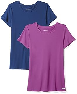 Amazon Essentials Women's 2-Pack Tech Stretch Short-Sleeve Crewneck T-Shirt, -navy/orchid, XX-Large