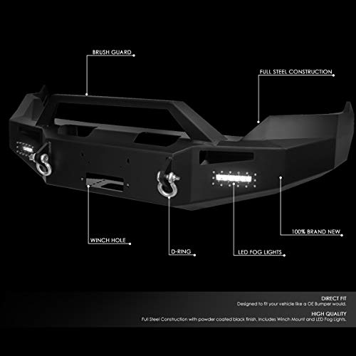 Image of DNA Motoring FGBP-003 1-Piece Design Rock Crawler Front Winch Bumper w /LED Fog Light Compatible with 13-18 Dodge Ram 1500, Black