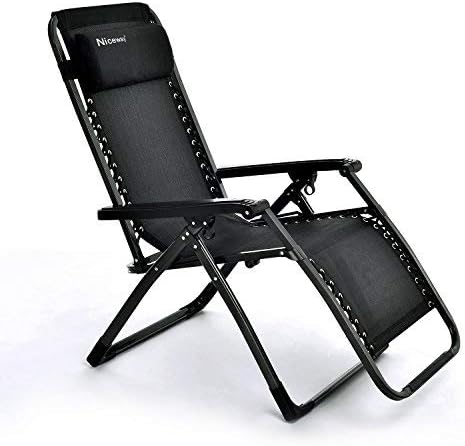 Niceway Foldable Zero Gravity Chair, Reinforcement of Square Steel Tube Structure Chair with Headrest Pillows-380lbs Capacity Black