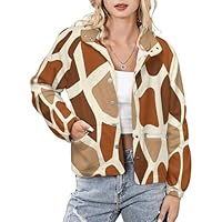 Giraffe Skin Pattern Womens Jacket Outdoor Hiking Stand Collar Plush Sweatshirt Golf Coat Casual Windbreaker Top