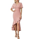 GRACE KARIN Cocktailkleid Damen Elegante Abendkleid Hochzeit Gast Brautjungfernkleid Asymmetrischer Partykleid Rosa XL