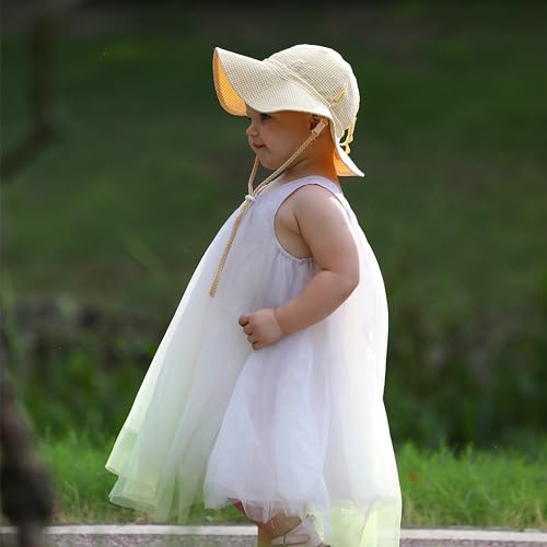 Image of Baby & Toddler Wide Brim Sun Hats UPF 50+ Sun Protection Bucket Cap Cute Adjustable Hat in Seersucker