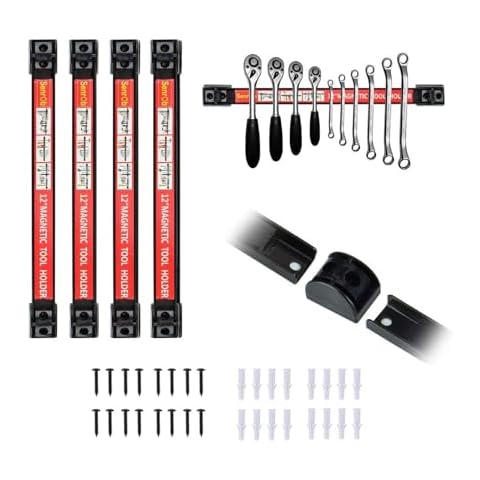 Senrob 4 PCS 12" Magnetic Tool Holder Bar Racks,Metal Magnet Storage Tool Organizer Set with Mounting Brackets&Screws Cover