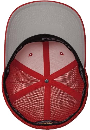 Image of Flexfit Trucker Mesh Fitted Cap | 6-Panel, Mid-Profile, Stretchable Mesh Backing, Flexfit Sweatband, Curved Visor, Silver Undervisor