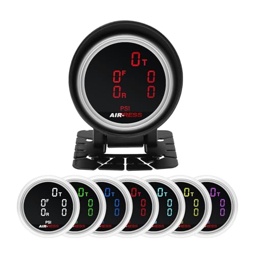 7色LED 2インチ 52mm LCD 5圧力空気圧ゲージ BAR エアサスペンション エアライドゲージ 5個のセンサー付き