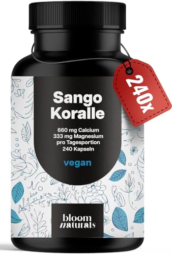 Sango Meereskoralle Kapseln hochdosiert - 240 Kapseln - Natürliches 660mg Calcium und 333mg Magnesium Vegan & produziert in Deutschland - Verpackung kann variieren - Laborgeprpüft