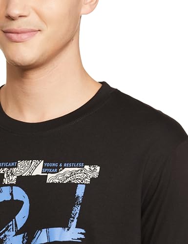 Image of Spykar Men's Oversized Round Neck Half Sleeve Solid Casual T-Shirt