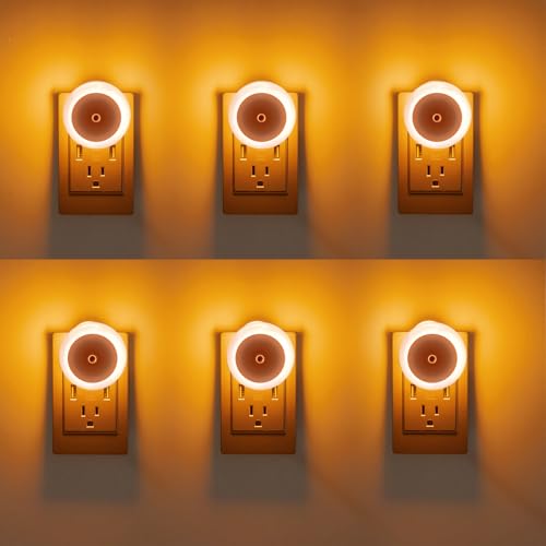 Image of KINUR 6 Pack Amber Night Light, LED Night Lights Plug into Wall with Dusk to Dawn sensors, Plug in Night Lights for Kids Room, Bedroom, Bathroom, Baby Nursery,Stair Lights, Hallway Light