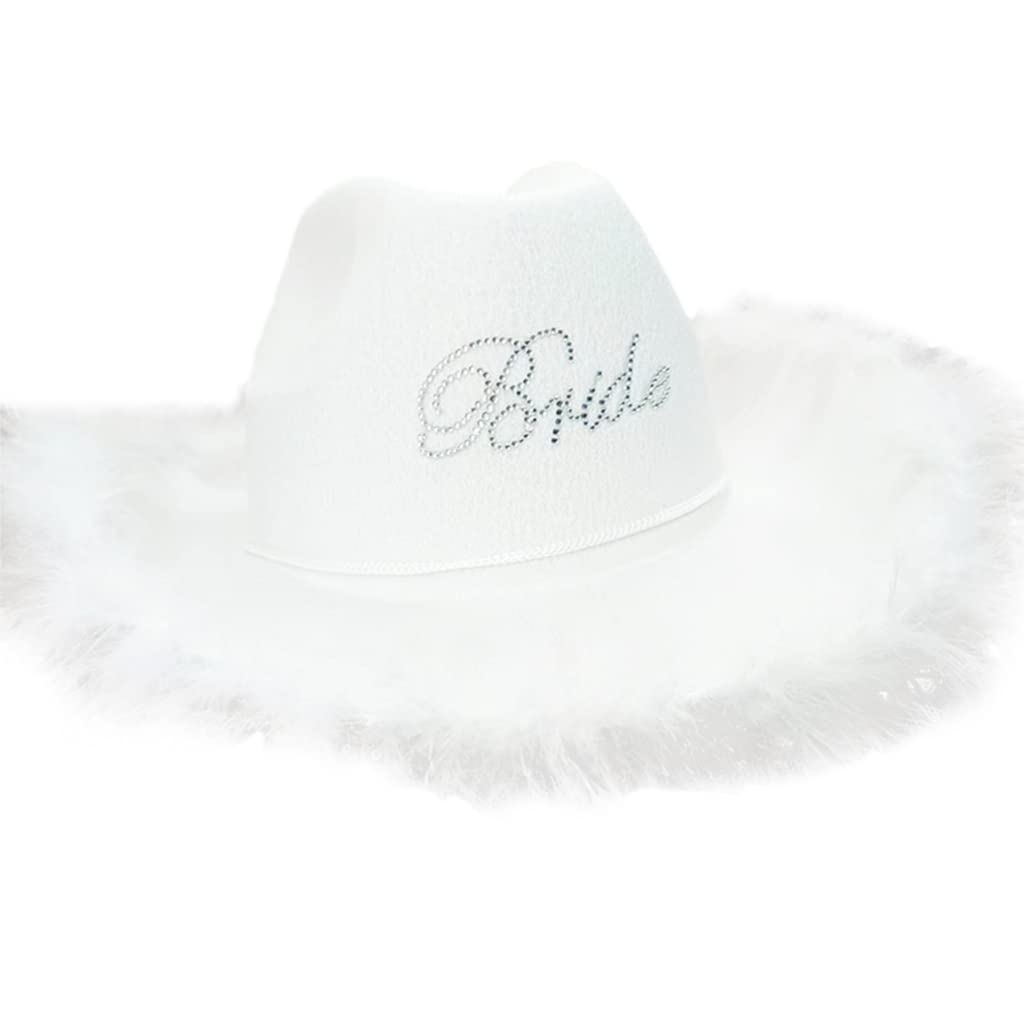JSGHGDFFeather Brim Cowgirl Hat Bride Wedding Photo Costume Props Summer Outdoor Woman Girl Hat with Bride Letter Sunproof