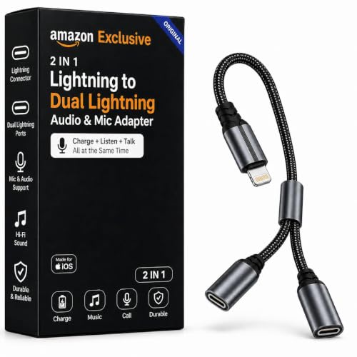Image of 2 in 1 Lightning to Dual Lightning Audio Adapter Charger Splitter Cable Fast Charging Music Calling Mic Support HiFi Converter Compatible with i Phone 16 15 14 13 12 11 Pro Max iPad iOS Devices