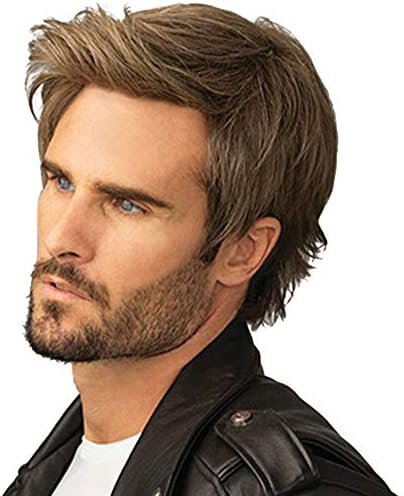 Kaneles Mens Wigs Short Straight Brown mix Natural Synthetic Cosplay Hair Wigs for Male Guy