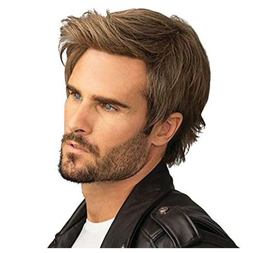 Kaneles Mens Wigs Short Straight Brown mix Natural Synthetic Cosplay Hair Wigs for Male Guy