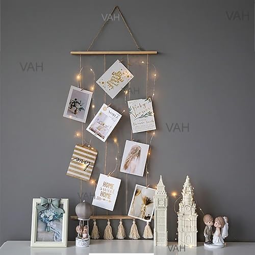 Image of VAH Wooden Hanging Photo Display Picture Frame, Collage Picture Frame, 80cm x 45cm, Multi, Wall Mount, Built-in Lighting, Contemporary, Modern, Classic
