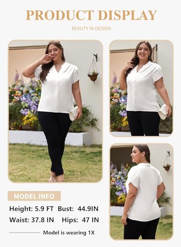Eytino Women Plus Size Shirts Summer V Neck Petal Sleeve Business Work Dressy Blouse Tops(1X-5X)3