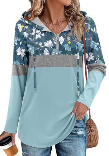 BETTE BOUTIK Womens Quarter Zip Tunic Hoodies Pullover Long Hooded Sweatshirts S-3XL