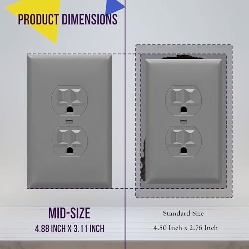 Image of ENERLITES Duplex Receptacle Outlet Wall Plate, Electrical Outlet Cover, Gloss Finish, Mid-Size 1-Gang 4.88 inch x 3.11 inch, Unbreakable Polycarbonate Thermoplastic, UL Listed, 8821M-GY, Gray