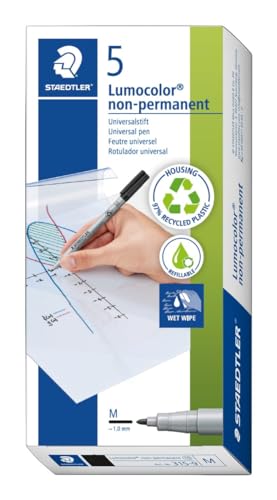 STAEDTLER Feutre Lumocolor non-permanent, encre soluble à l'eau, convient pour presque toutes les surfaces, largeur de ligne M 1 mm, rechargeable, longue...