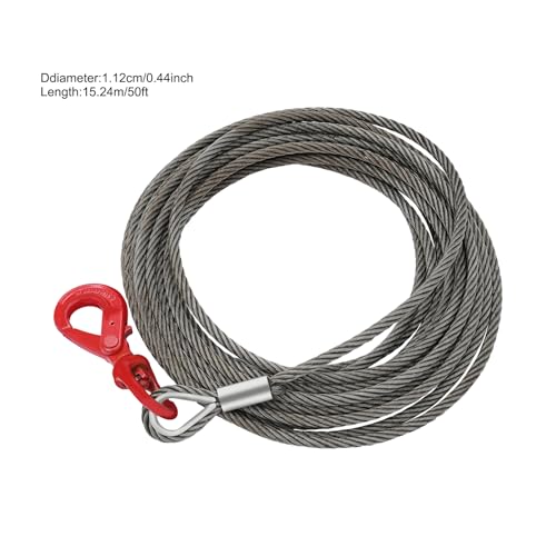 Heavy Duty 1/2" x 75FT Steel Winch Cable with 17600 lbs Breaking Strength, Self-Locking Swivel Hook, Durable Wire Rope for Towing, Recovery, Tow Trucks, Cranes (Yellow)