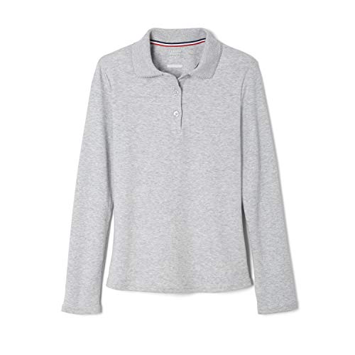 French Toast Girls' Long Sleeve Interlock Polo with Picot Collar, Heather Gray