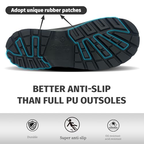 Image of Mens Steel-Toe Durable PU Rubber Work Boots - Waterproof Anti-Slip ASTM F2413-24 | Acid Oil Resistant Shank Mud Rain Hunting Boots