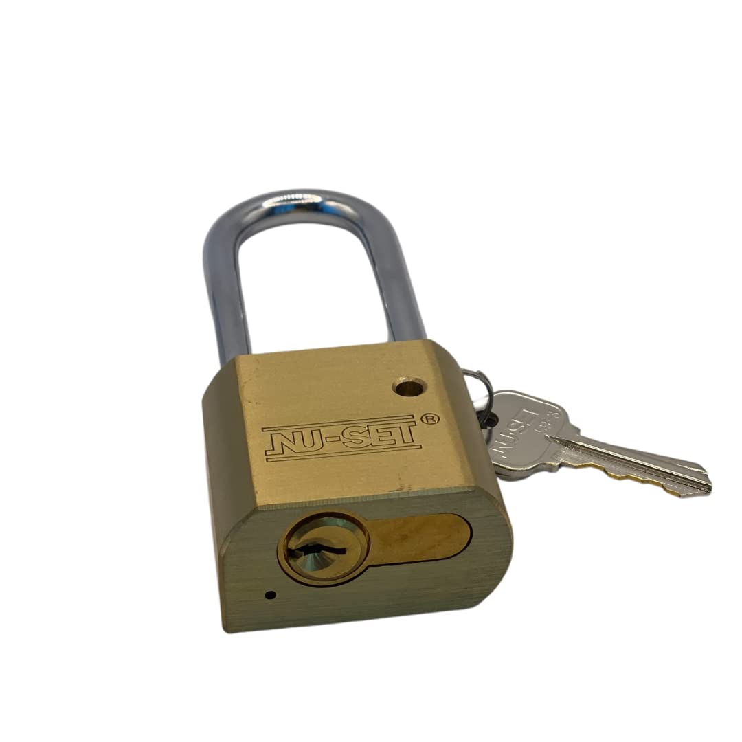 NU-SET Lucchetto in ottone massiccio resistente da 5,1 cm, temprato, lungo, confezione da 2 chiavi uguali