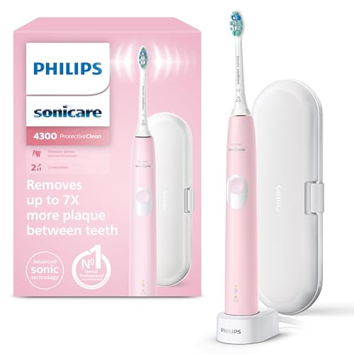 Philips Sonicare ProtectiveClean 4300 Electric Toothbrush Sonic Toothbrush with Two Intensity Levels Pressure Sensor and Timer Pink Model HX6806/03