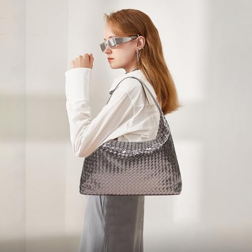 Image of JINMANXUE Woven Tote Bag for Women, Woven Bags with Small Purse,Large Braided Top Handle Hobo Satchel Handbag