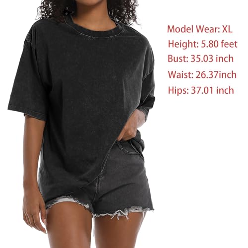Tuislay Oversized Tshirt Shirts for Women Vintage Acid Wash T Shirt Cotton Casual Baggy Boyfriend Teens Basic Grunge Tees Top2