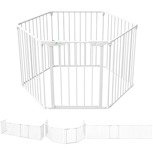 VOUNOT® Barriera di Sicurezza 375 cm per Bambini e Cani, Cancello Cancelletto Griglia di Sicurezza per Camino, Preassemblato, 6 Pannelli Barriera Protettiva Pieghevole per Porte o Scale, Bianco