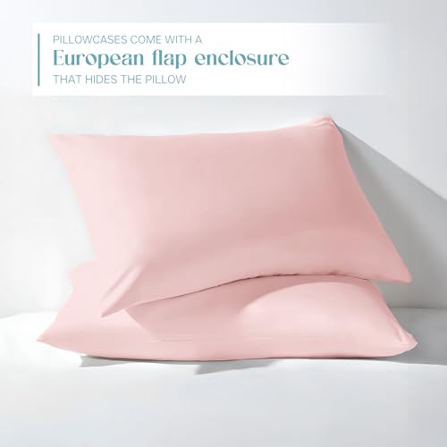 Image of Blue Dahlia 100% Cotton, Standard Size Pillow Covers (18 inch x 28 inch), Set of 2 Pillow Covers, Silky Smooth Feel, 1000TC Solid Pillow Covers, Colour: Soft Pink