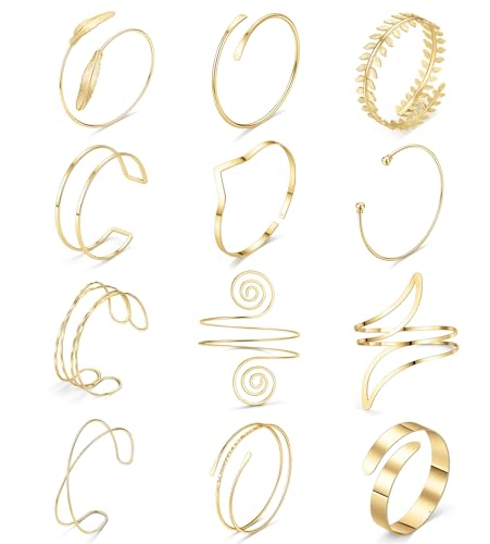 SAMOCO 12Pcs Arm Cuffs for Women Upper Arm Cuff Bracelets Bangle Armlet Adjustable Armband Cuff Bracelet Set