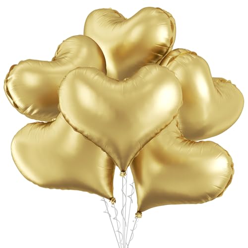 Globos dorados con forma de corazón, 6 globos metálicos grandes de aluminio de 24 pulgadas para cumpleaños, boda, baby shower, aniversario, decoración de fiesta