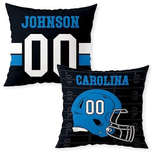Personalized Football Custom Pillow - USA Made - Sports Decor for Football Fans - American Football Custom Fan Gift with Helmet Number, Name, City, and Team Colors (16