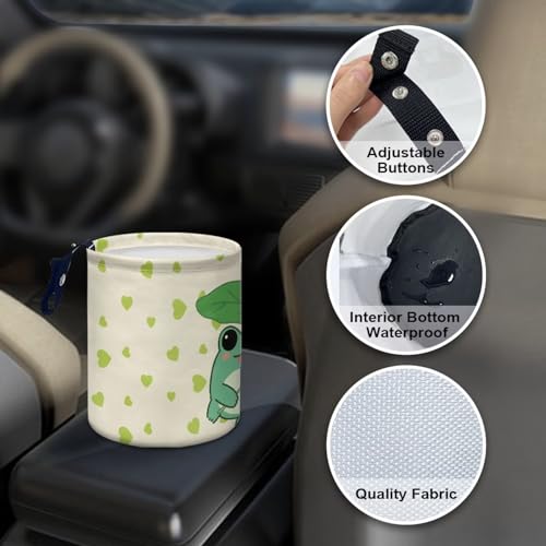 Image of Cute Frog with Green Heart Collapsible Accessories Trash Can Car Trash Bin Car Trash Can Bags Universal Garbage Bin Decoration Car Interior for Car SUV Trucks
